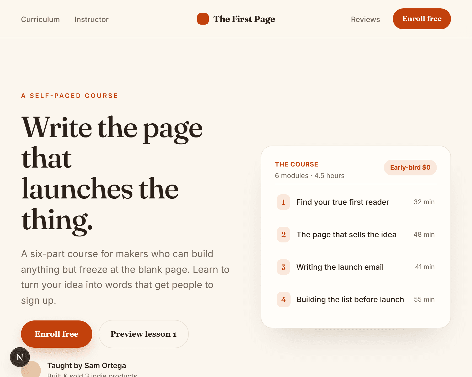 Creator Course Landing launch page preview