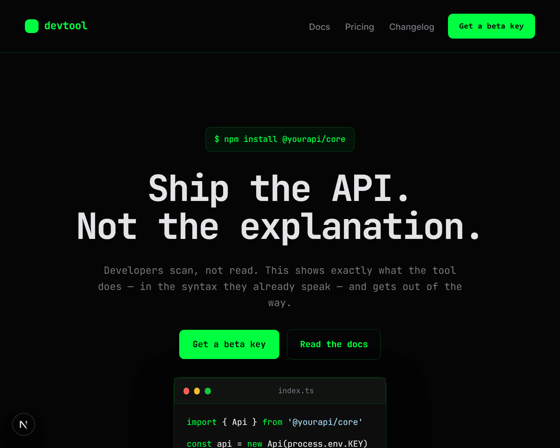 Developer Tools Landing launch page preview