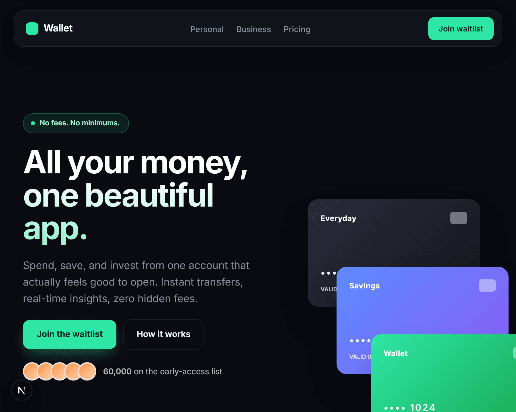 Wallet App Landing launch page preview